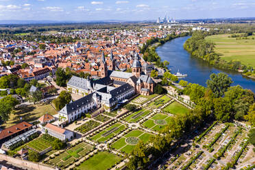 Germany, Hesse, Seligenstadt, Helicopter view of vast garden of Basilika Saint Marcellinus und Petrus in summer - AMF08025