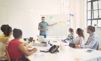 Männlicher Architekt am Whiteboard, der eine Besprechung im Konferenzraum leitet - CAIF26805