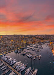 Aerial view of the Birgu Marina during the sunset, Malta. - AAEF08011