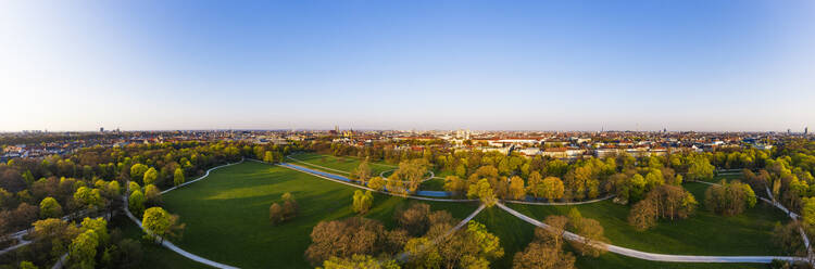 Germany, Bavaria, Munich, Aerial panorama of English Garden in spring - SIEF09789