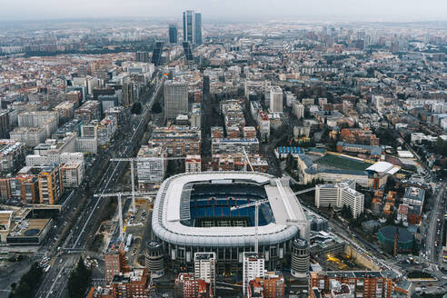 Spain, Madrid, Aerial view of Santiago Bernabeu Stadium - DAMF00446