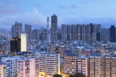 Skyline of Kowloon at dusk, Shek Kip Mei, Hong Kong, China, Asia - RHPLF14573