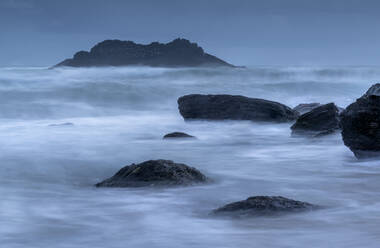 Stormy winter evening at Soar Mill Cove in the South Hams, Devon, England, United Kingdom, Europe - RHPLF14693