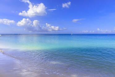 Paynes Bay, small boats off fine pale pink sand beach, turquoise sea, beautiful West Coast, Barbados, Windward Islands, West Indies, Caribbean, Central America - RHPLF14768