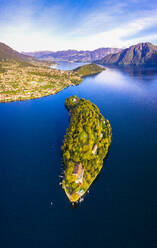 Luftaufnahme der Insel Comacina im Herbst, Comer See, Lombardei, Italienische Seen, Italien, Europa - RHPLF14826