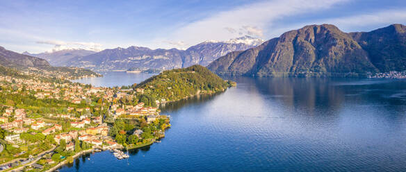 Luftaufnahme der Tremezzina Dörfer im Herbst, Comer See, Lombardei, Italienische Seen, Italien, Europa - RHPLF14827