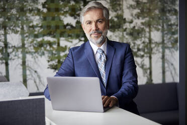 Portrait of mature businessman using laptop in office - RBF07661