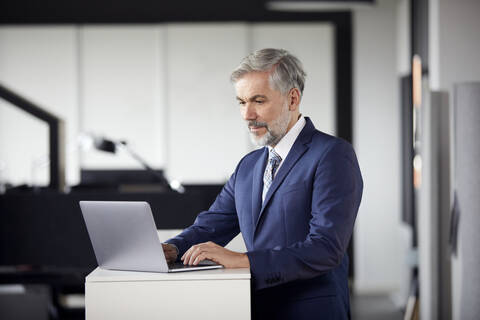 Mature businessman using laptop in office stock photo