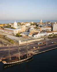 Aerial view by drone of Cartagena Old Town, Bolivar Department, Colombia, South America - RHPLF14986