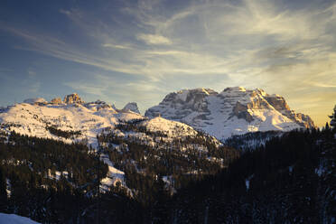 Rendena Tal, Brenta Gebirge bei Sonnenuntergang im Winter, Trentino, Dolomiten, Italien, Europa - RHPLF15062