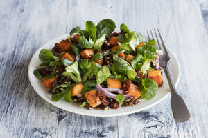 Plate of sweet potato salad with wild rice and corn salad - EVGF03605