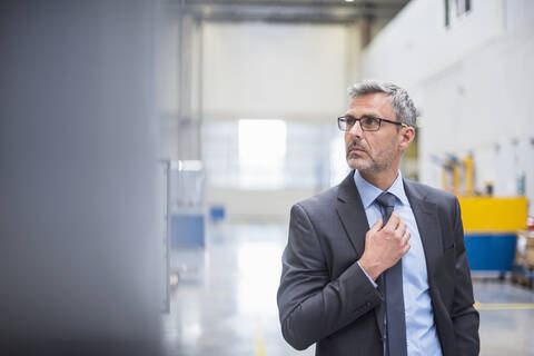 Porträt eines reifen Geschäftsmannes in einer Fabrik, lizenzfreies Stockfoto