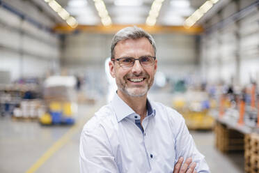 Portrait of a happy mature businessman in a factory - DIGF10639