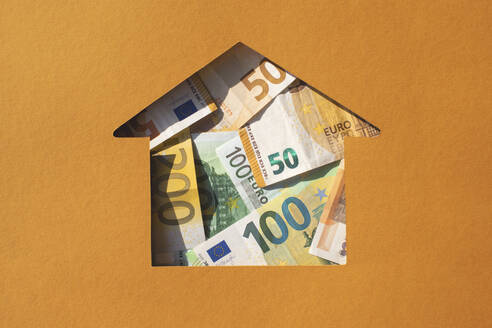 House shaped hole filled with Euro banknotes - MOMF00868