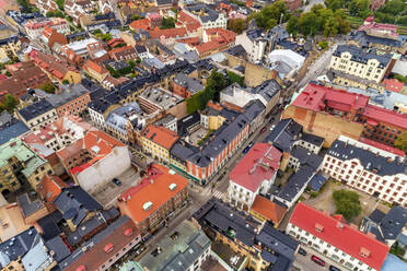 Luftaufnahme des farbenfrohen Zentrums von Lund City, Malmö in Schweden. - CUF55157