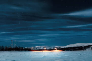 Street lights at night, Ropinsalmi, Enontekioe, Finland - WVF01540