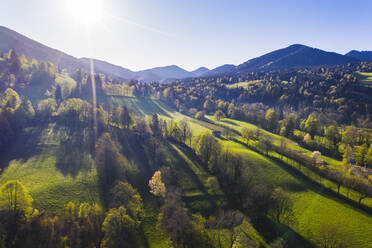 Deutschland, Bayern, Gaissach, Sonnenschein über der Sonntratn im Frühling - SIEF09847