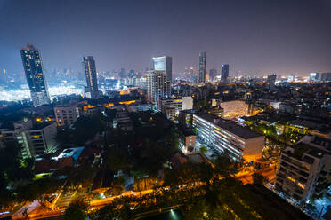 Thailand, Bangkok, Illuminated city downtown at night - GIOF08212
