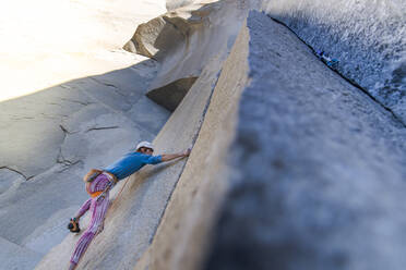 Rock climber crack climbing on the Nose, El Capitan in Yosemite - CAVF82220