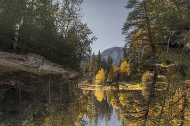 Reflexion auf dem Fluss mit Wald und Half Dome Hintergrund in Yosemite - CAVF82233
