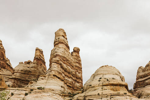 The fins dominate the gray skyline of the maze in utah - CAVF82457