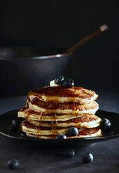 Stack of Blueberry Pancakes with Syrup - CAVF82945