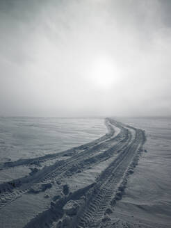 SUV-Reifenspuren im Schnee auf einem isländischen Gletscher - CAVF82967