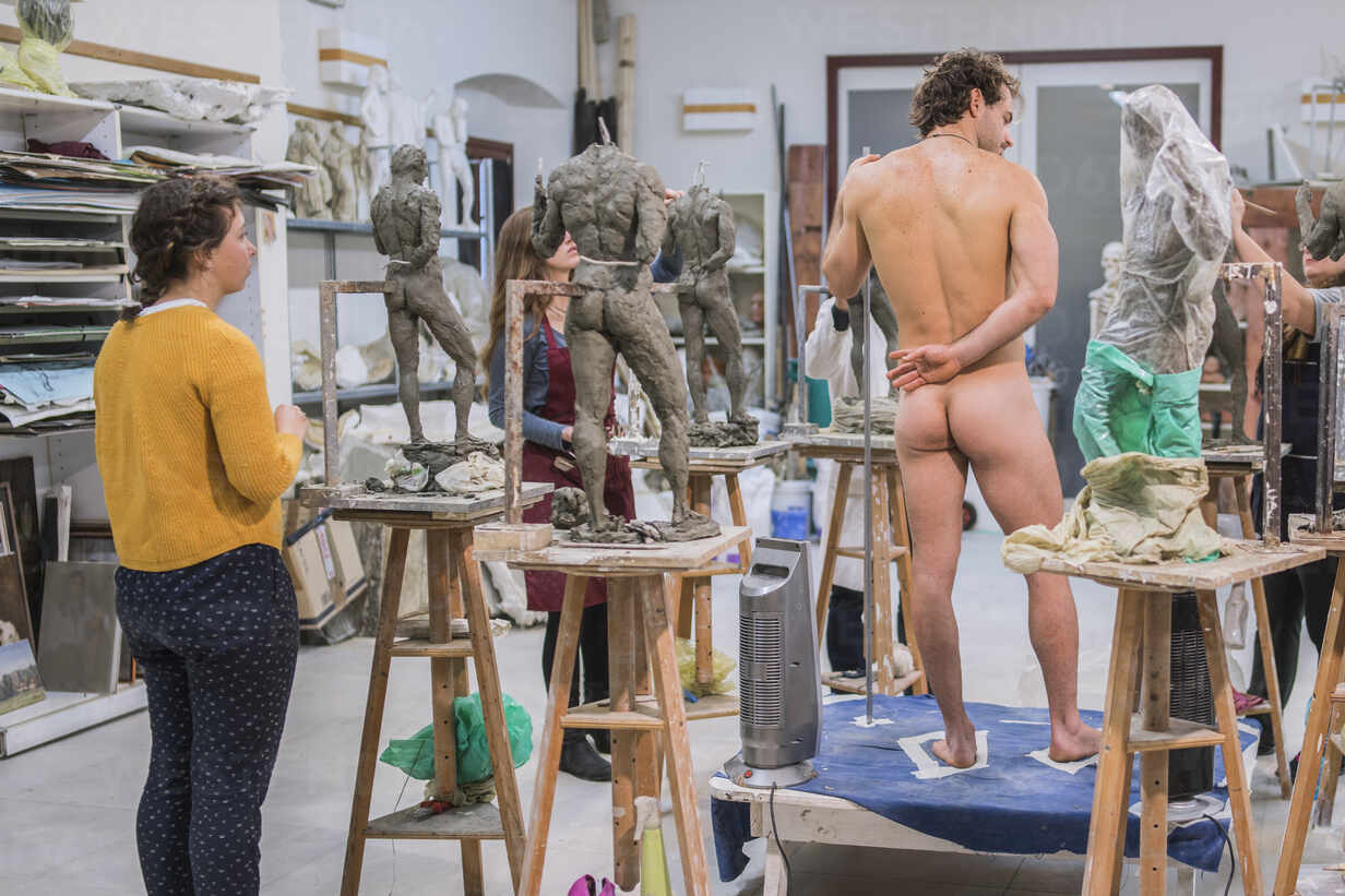 Sculpture, class with naked model stock photo