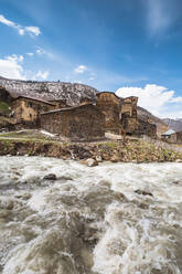 Georgia, Svaneti, Ushguli, Medieval village on bank of Enguri River - WVF01713