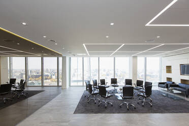 Chairs in circle in modern business lounge - CAIF27766