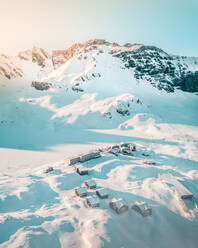 Luftaufnahme von Melch See Frutt, Schweizer Skigebiet, Schweiz - AAEF08877