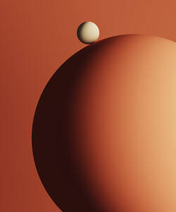 Three dimensional render of small sphere on top of large one - DRBF00160