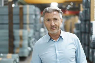Portrait of a confident mature businessman in a factory - MOEF03066