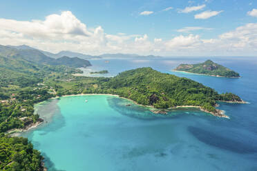 Aerial view of Port Launay Marine National Park and south Mahé, Seychelles - AAEF08962