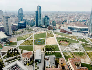 MILAN, ITALY - 18 SEPTEMBER 2019: Aerial view of Library Of Trees park in Porta Garibaldi, Milano, Italy. - AAEF09085