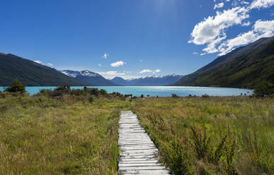 Holzsteg, der zum See Argentino in Los Glaciares Nati - CAVF84658