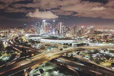 Aerial nighttime shots over downtown los angeles - CAVF84801