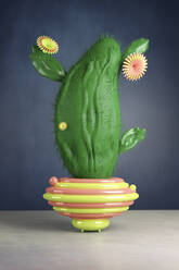 3D-Illustration, Kunststoff-Kaktus in einer futuristischen Vase - VTF00622