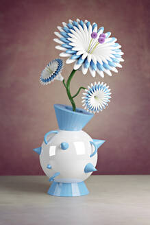3D-Illustration, Plastikblume in einer futuristischen Vase - VTF00623