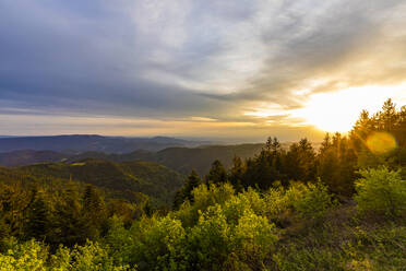 Deutschland, Baden-Württemberg, Sonnenuntergang über der Schwarzwaldkette vom Schliffkopf aus gesehen - WDF06039