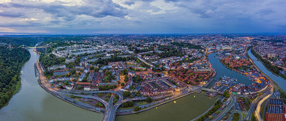 Aerial view over the Avon Gorge, Clifton, Hotwells and city centre, Bristol, England, United Kingdom, Europe - RHPLF15130