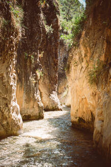 Enger Fluss, der sich im Sommer die Schlucht hinunterschlängelt - CAVF85137