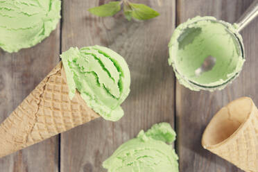 High Angle View of Ice Cream On Wood - EYF05985