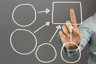 Digital Composite Image of Businessman Pointing At Flow Chart On Device Screen - EYF06036