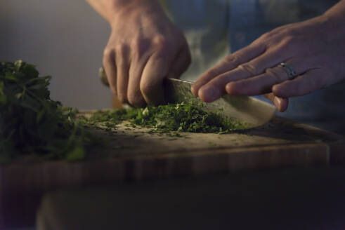 Midsection Of Person Preparing Food On Cutting Board - EYF06212