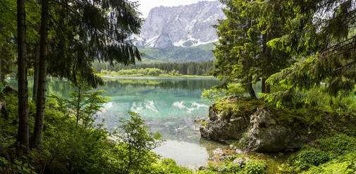 Italy, Province of Udine, Tarvisio, Scenic panorama of shore of Fusine Lake - GIOF08411