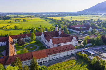 Germany, Bavaria, Drone view of courtyard of Benediktbeuern Abbey in spring - SIEF09926