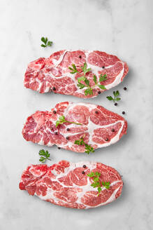 High Angle View Of Meat On White Background - EYF06711