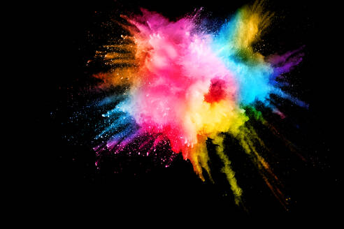 Colorful Powder Explosion Against Black Background - EYF06742