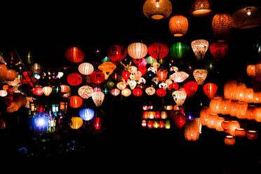 Illuminated Lanterns Hanging In Dark - EYF06769